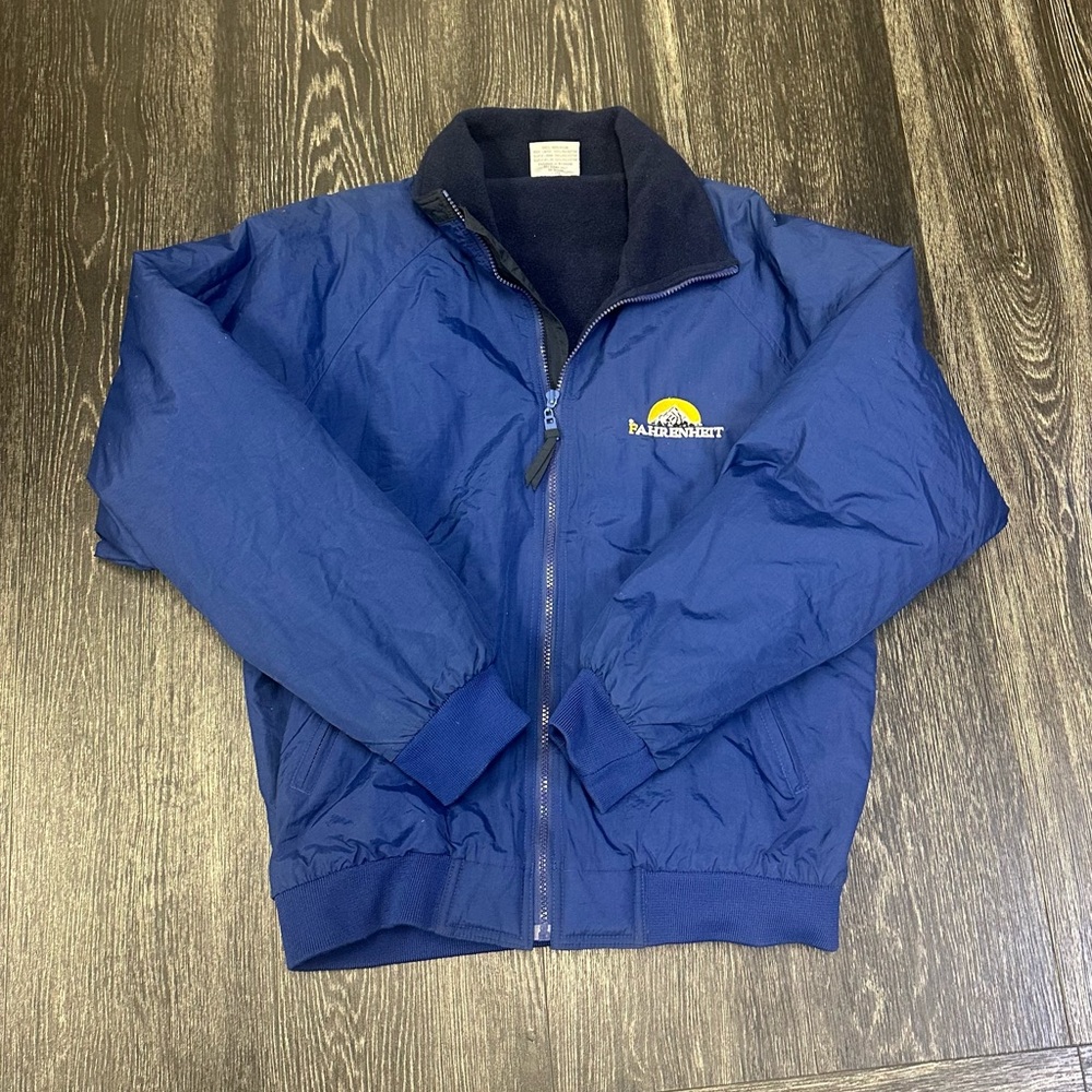 Vintage Fahrenheit Blue Windbreaker Bomber Jacket Fleece Lined S Made in Burma‎